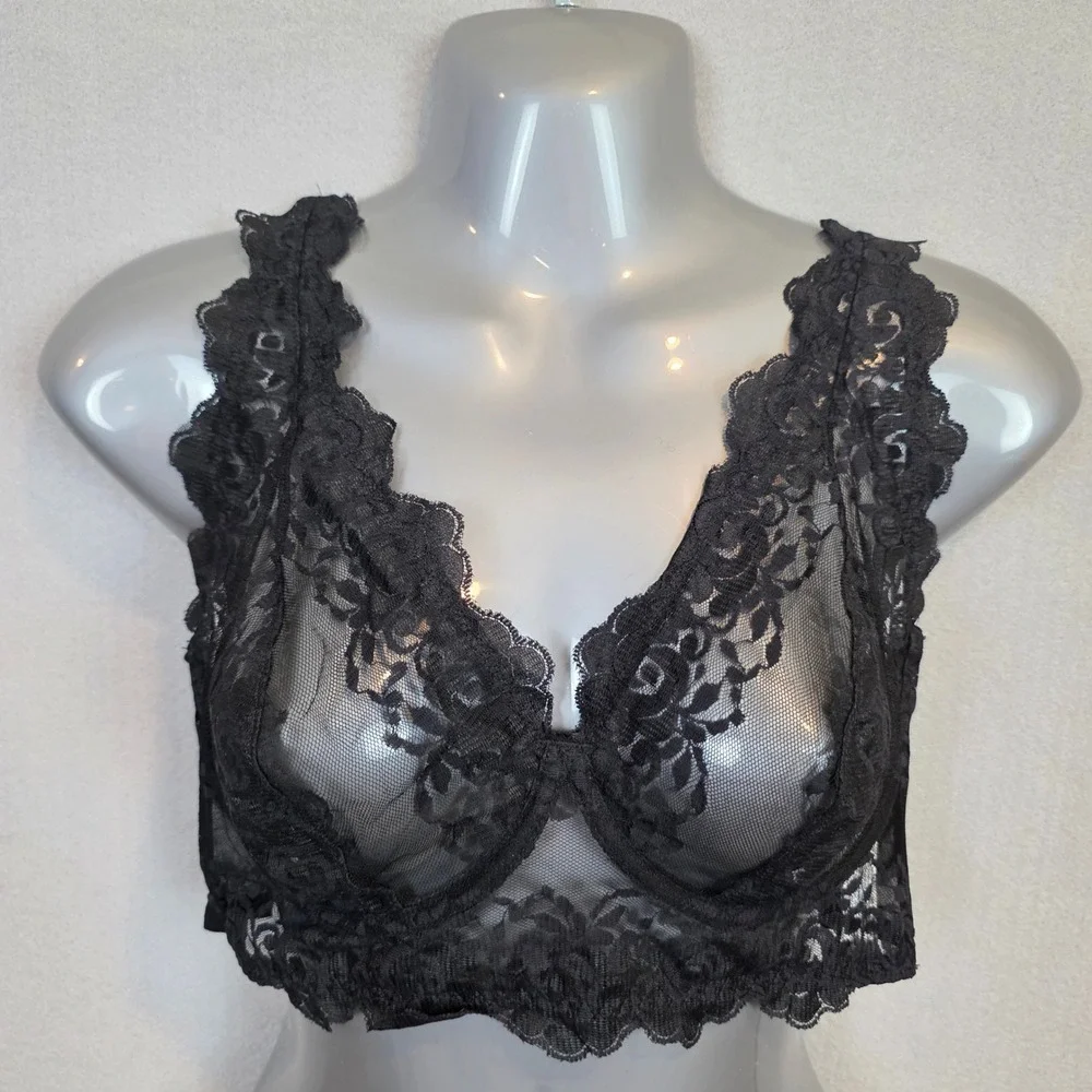 Leonisa Milan Sheer Lace Bustier Bralette with Underwire Floral Longline Bra 38B - Picture 1 of 13